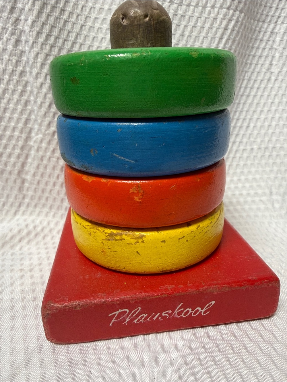 Vintage Playskool Wooden Ring Stacker 4 Ring Toy